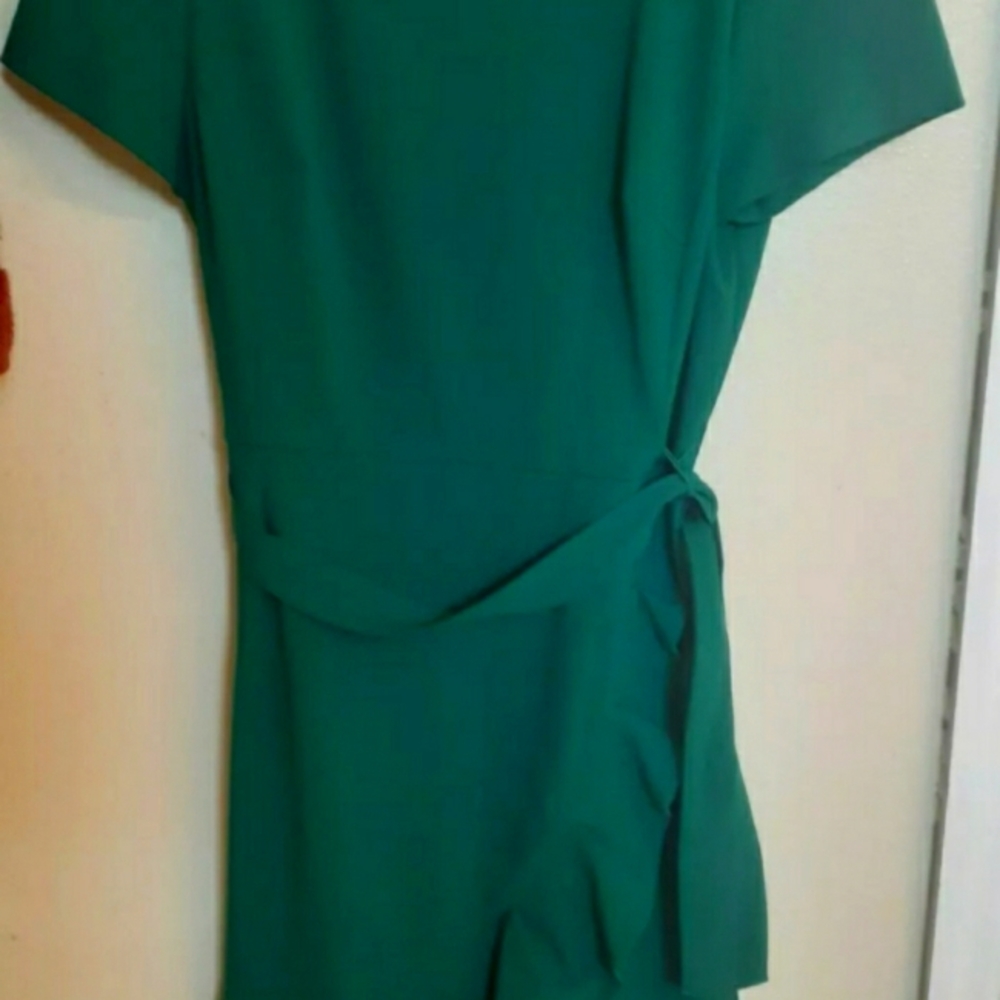 Calvin Klein Dress Green Ruffle Hem Tie-Waist Fit & Flare Size 12